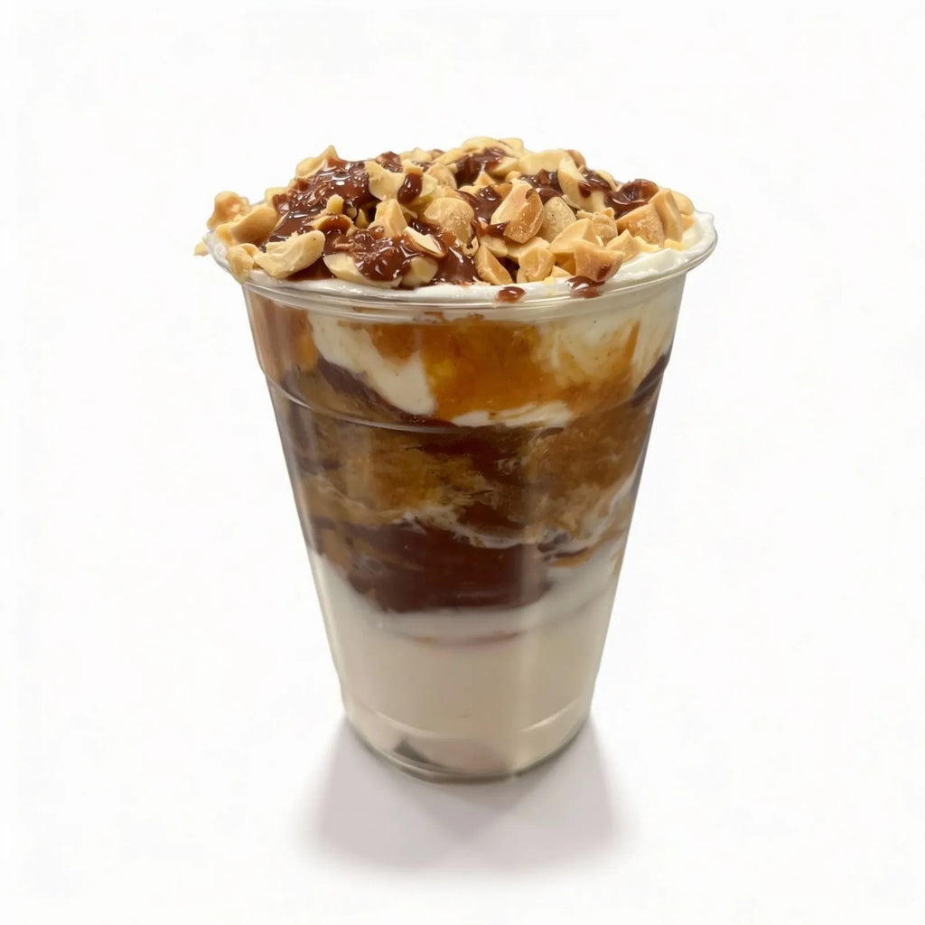 Chocolate peanut protein oatmeal and nuts on a white background