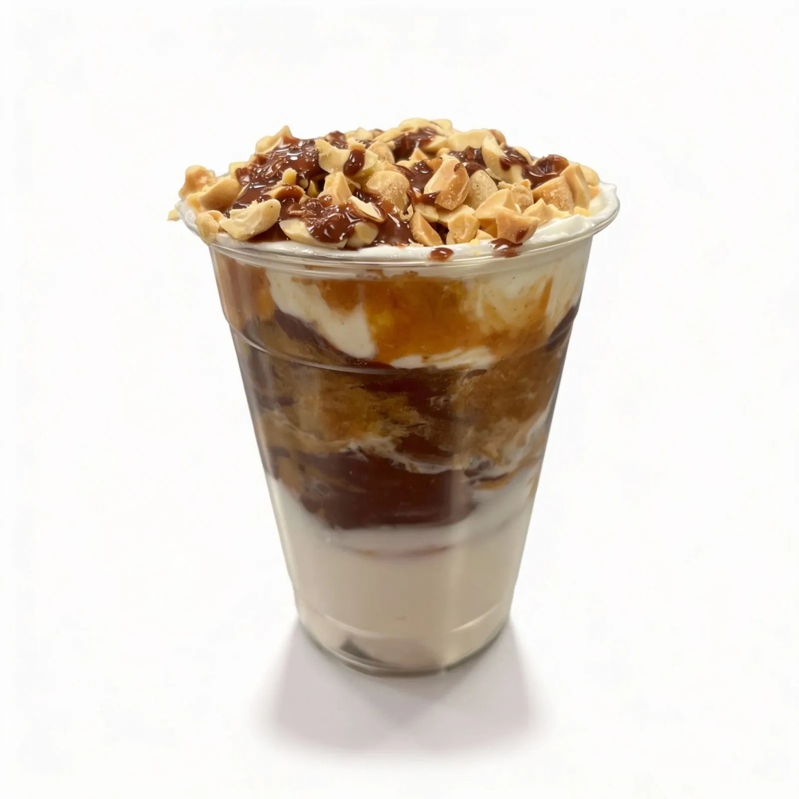 Chocolate peanut protein oatmeal and nuts on a white background