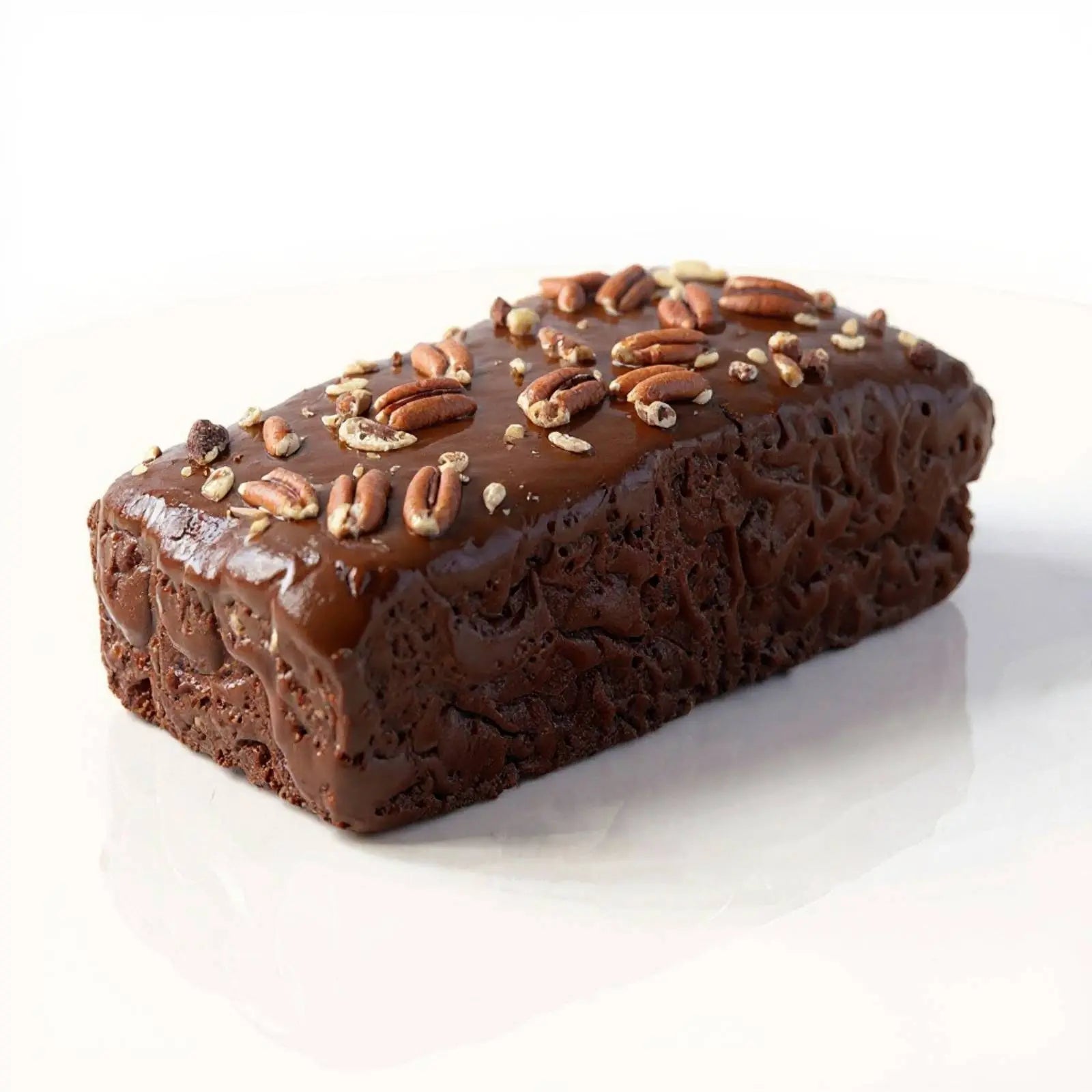 Emberly chocolate pecan protein loaf topped with pecans