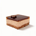 Slice of espresso chocolate cheesecake with a coffee beans on a white background