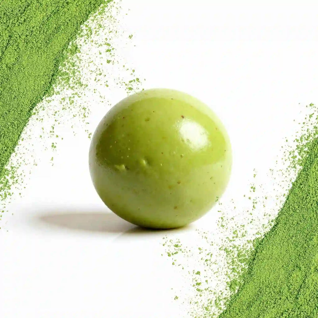 Organic matcha protein ball with japanese matcha powder.