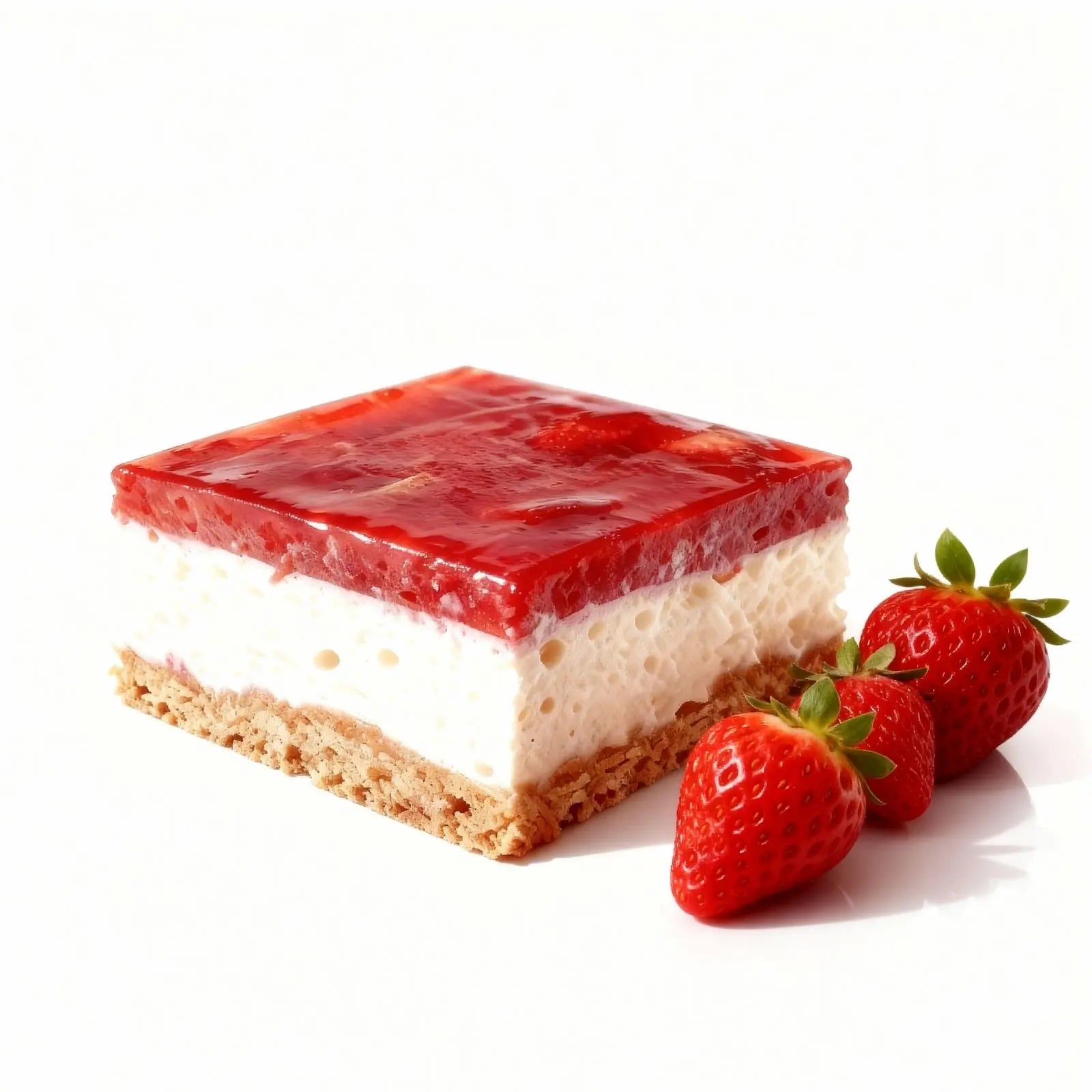 Strawberry cheesecake with strawberries on a white background.