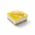 Slice of lemon cheesecake with a white background