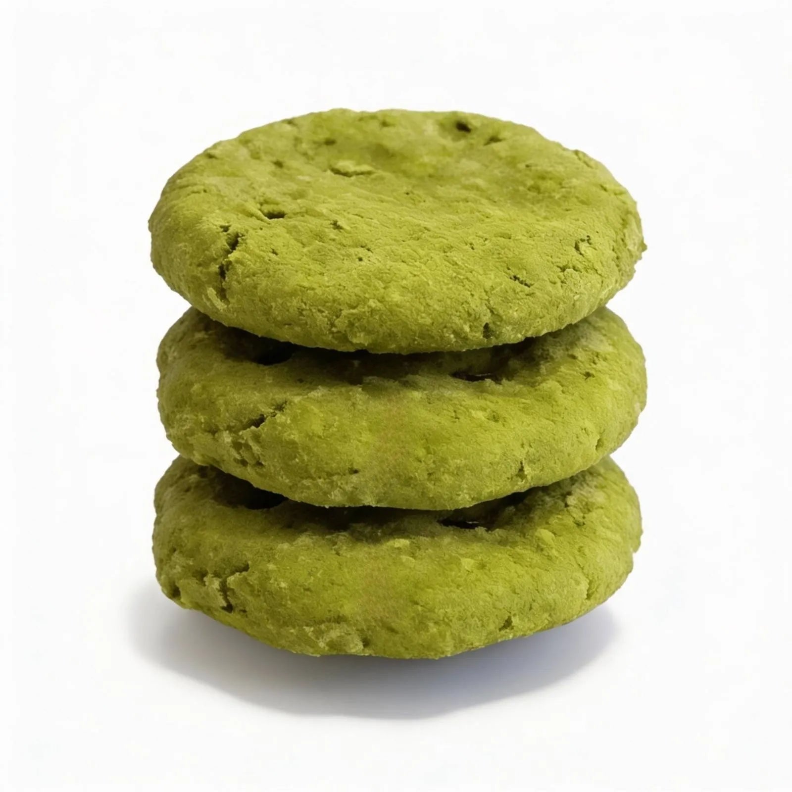 Stack of matcha cookies on a white background