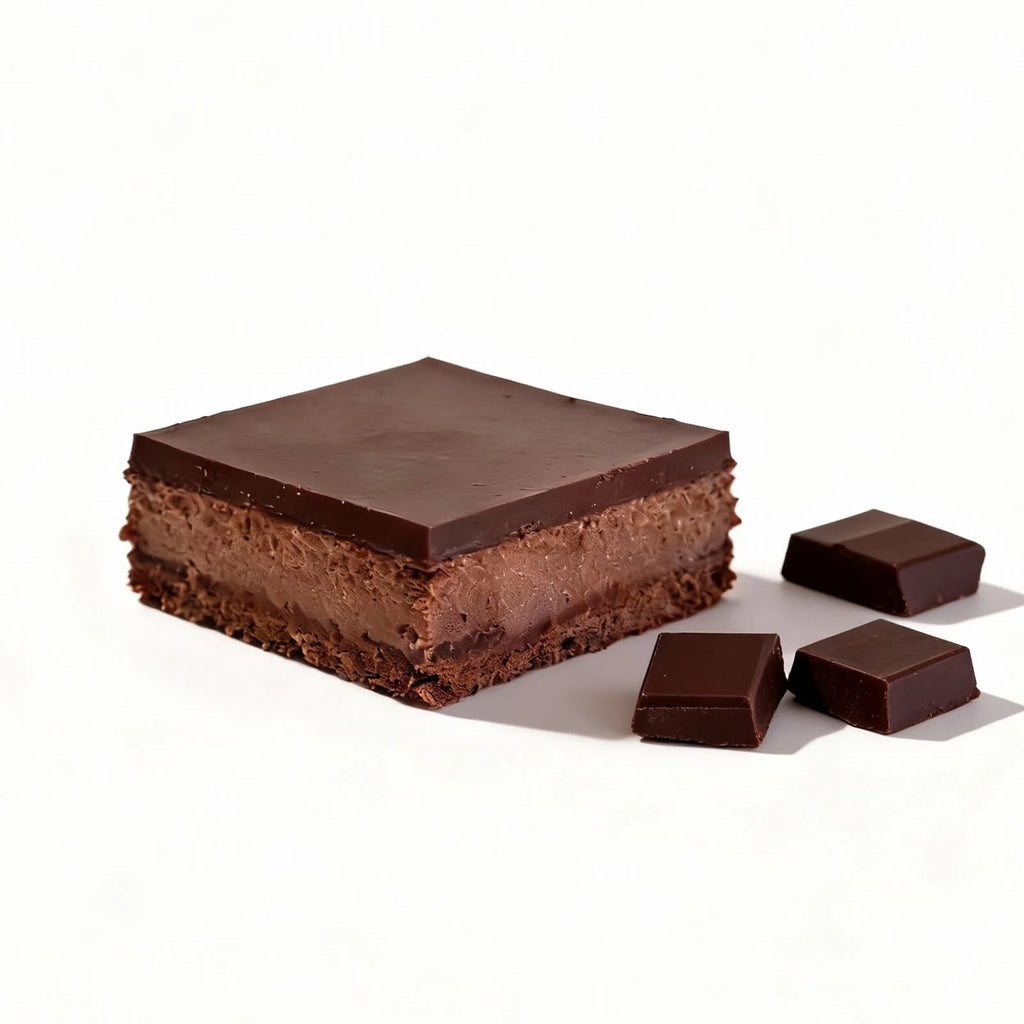 Chocolate dessert with three pieces on a white background