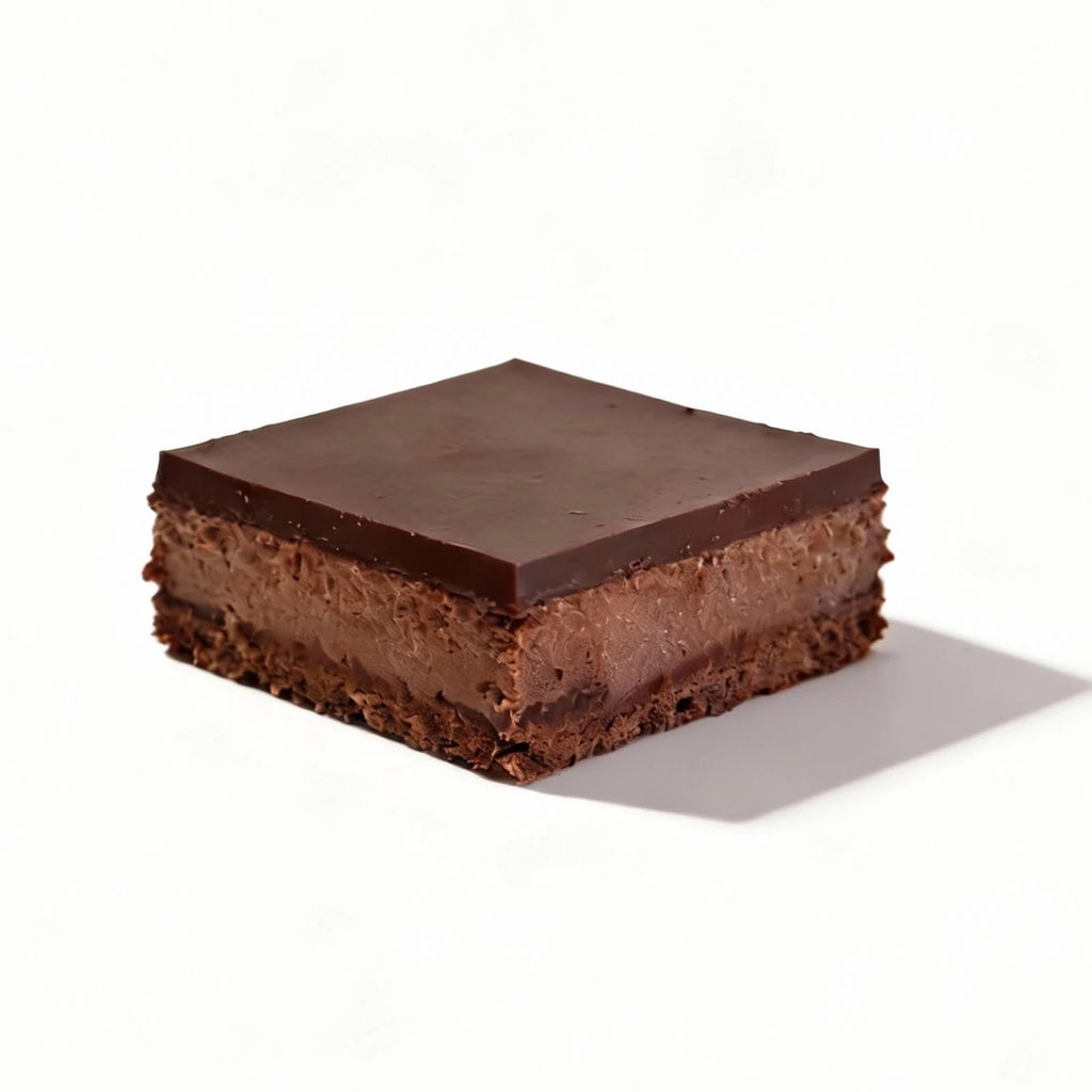 Chocolate dessert slice on a white background