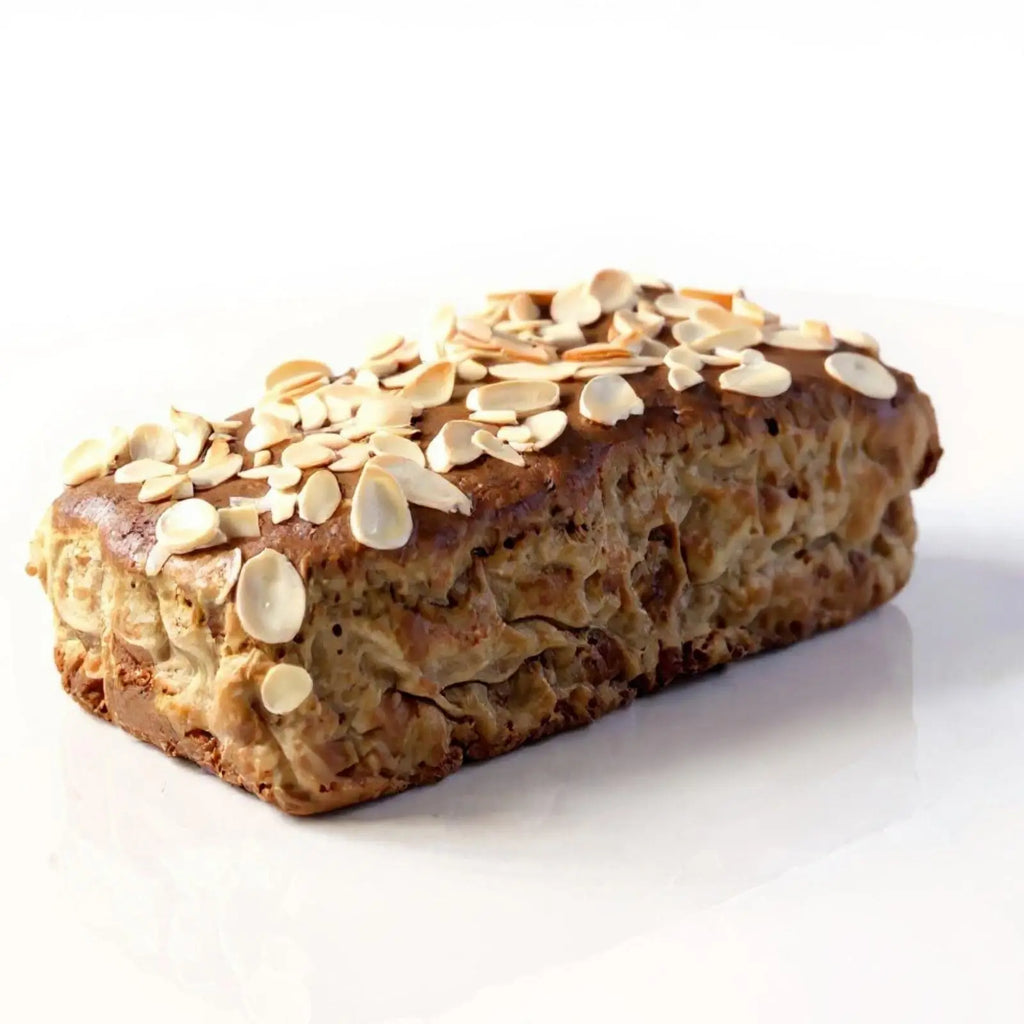 Emberly vanilla protein loaf with sliced almonds